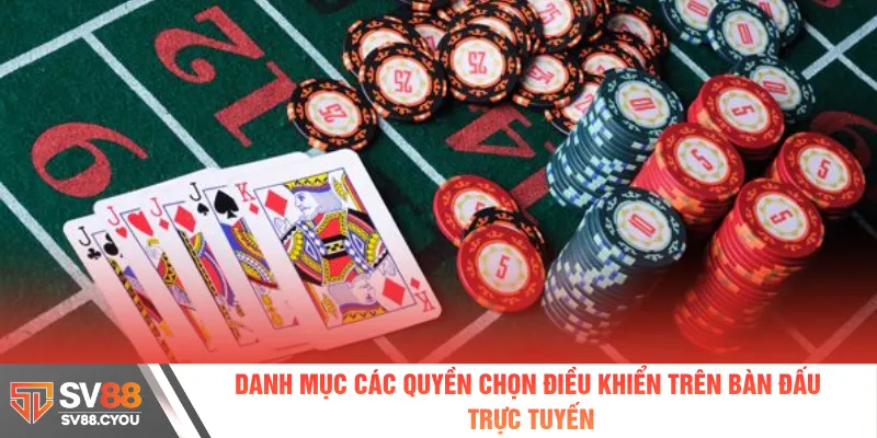 Danh mục các quyền chọn điều khiển trên bàn đấu trực tuyến